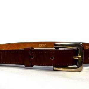 Vintage Brown Leather Belt Womens 26 Small Gold Buckle Cowhide TRW